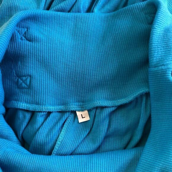 Berlin Black Label USA Maxi Skirt Aqua Blue Ribbed Jersey Knit Size Large - Picture 8 of 9